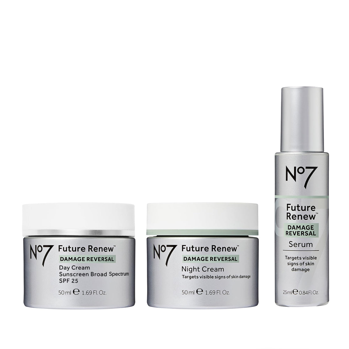 No7 Future Renew serum bottle showing lightweight, fast-absorbing formula for brightened skin