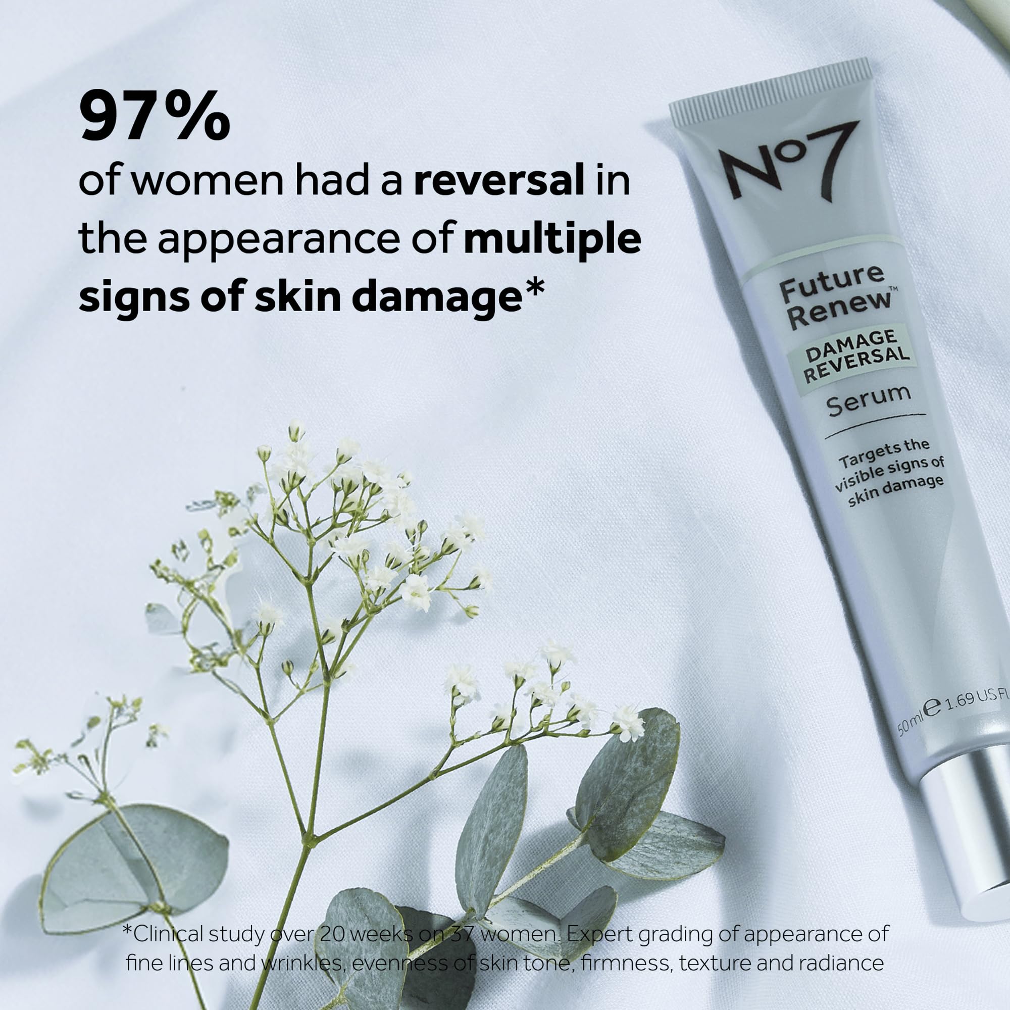 No7 Future Renew serum on hand demonstrating quick absorption