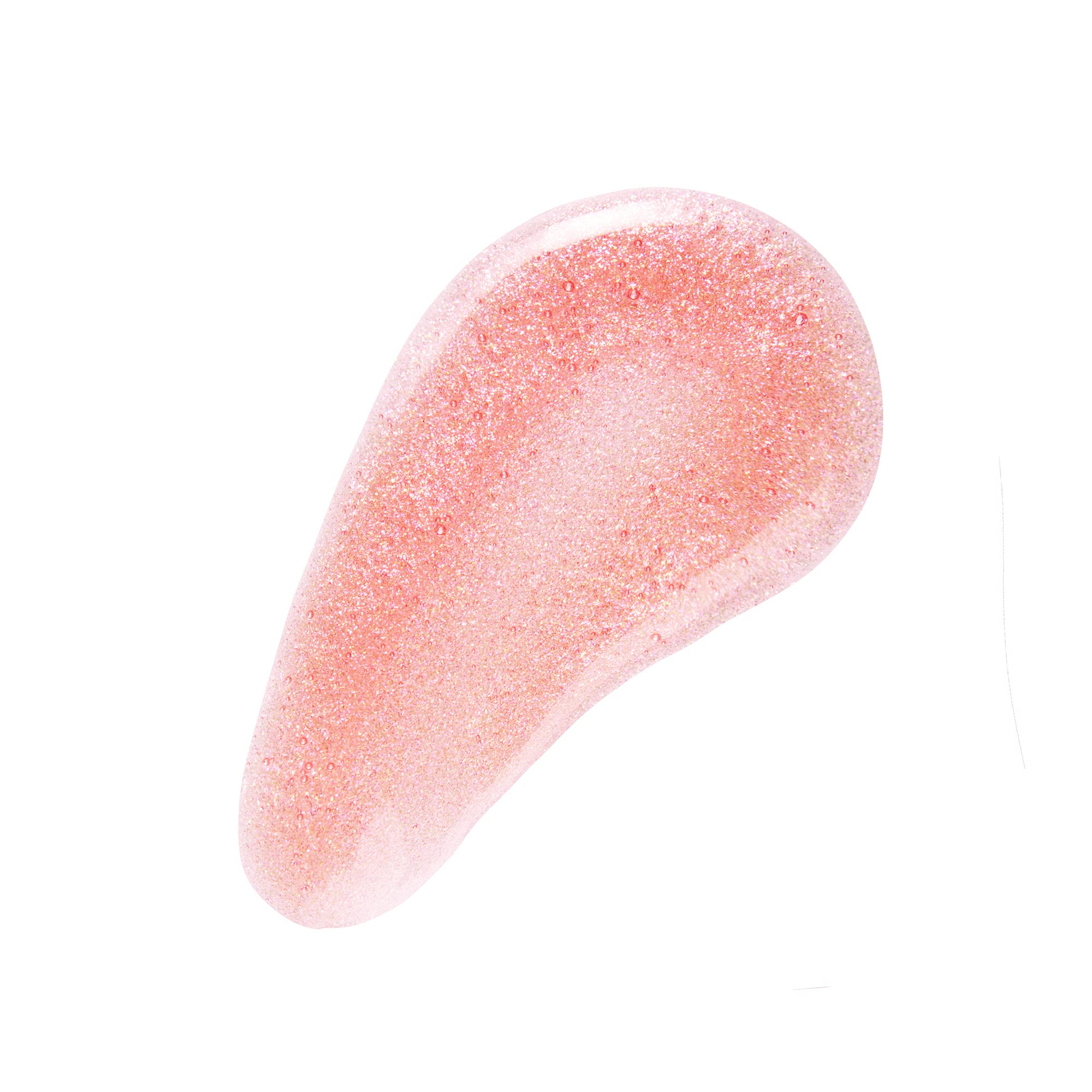 No7 High Shine Lip Gloss Pink Slip swatch on lips with shimmer