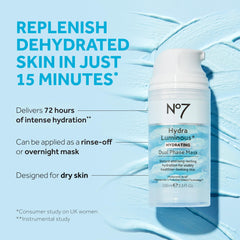 No7 HydraLuminous+ ingredients swirl with hyaluronic acids and niacinamide for moisture