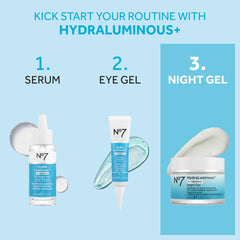 No7 HydraLuminous+ packaging displayed for an evening skincare routine.