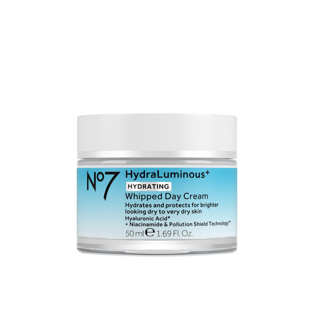 No7 HydraLuminous+ bottle pouring for all-day hydration.