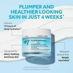 No7 HydraLuminous+ cream texture swirl for fast absorption.