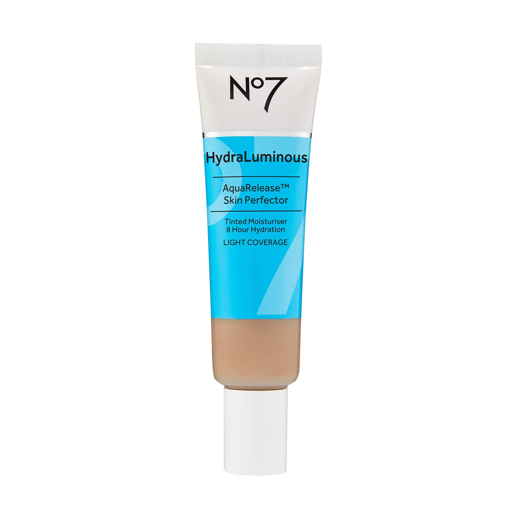 No7 HydraLuminous bottle close-up showing lightweight hydration for daily wear