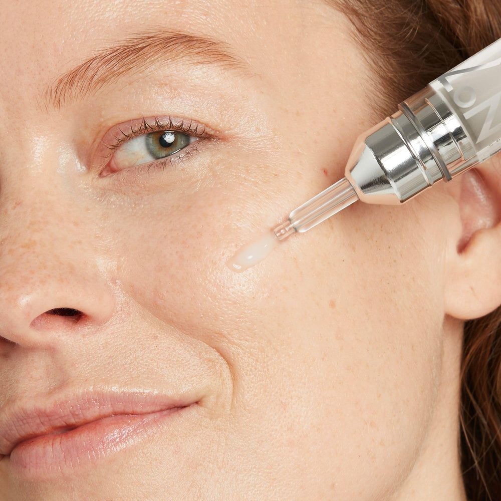 Close-up of No7 Line Correcting Booster Serum texture highlighting hydration and comfort.