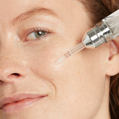Close-up of No7 Line Correcting Booster Serum texture highlighting hydration and comfort.