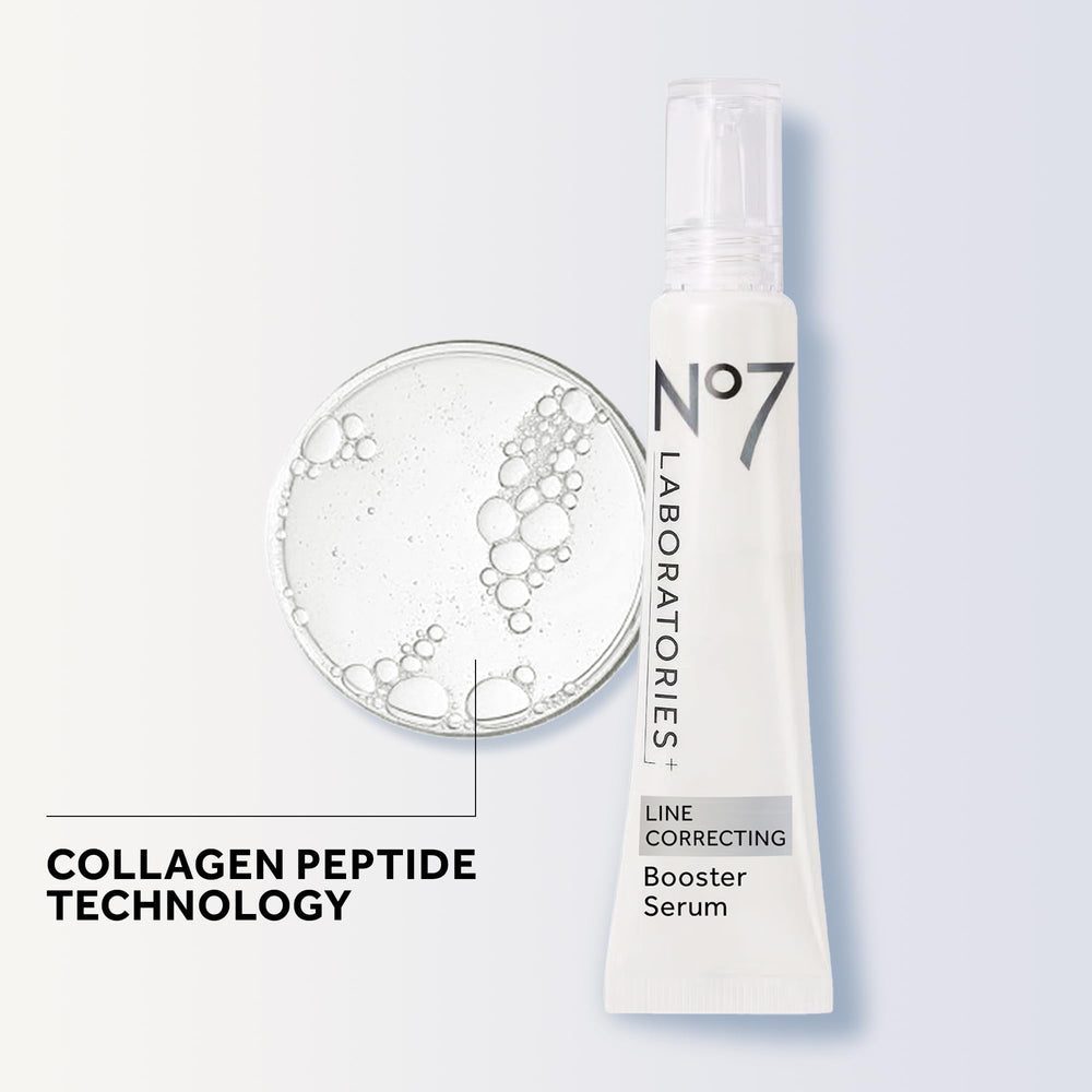 No7 booster serum ingredients highlight collagen peptides for skin support.
