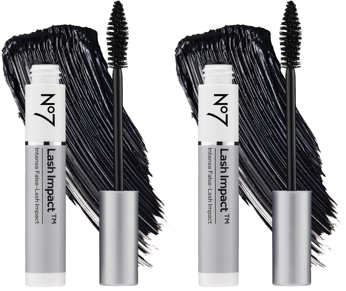 No7 Lash Impact Mascara pack-2 collection front view shows bold lashes with instant impact