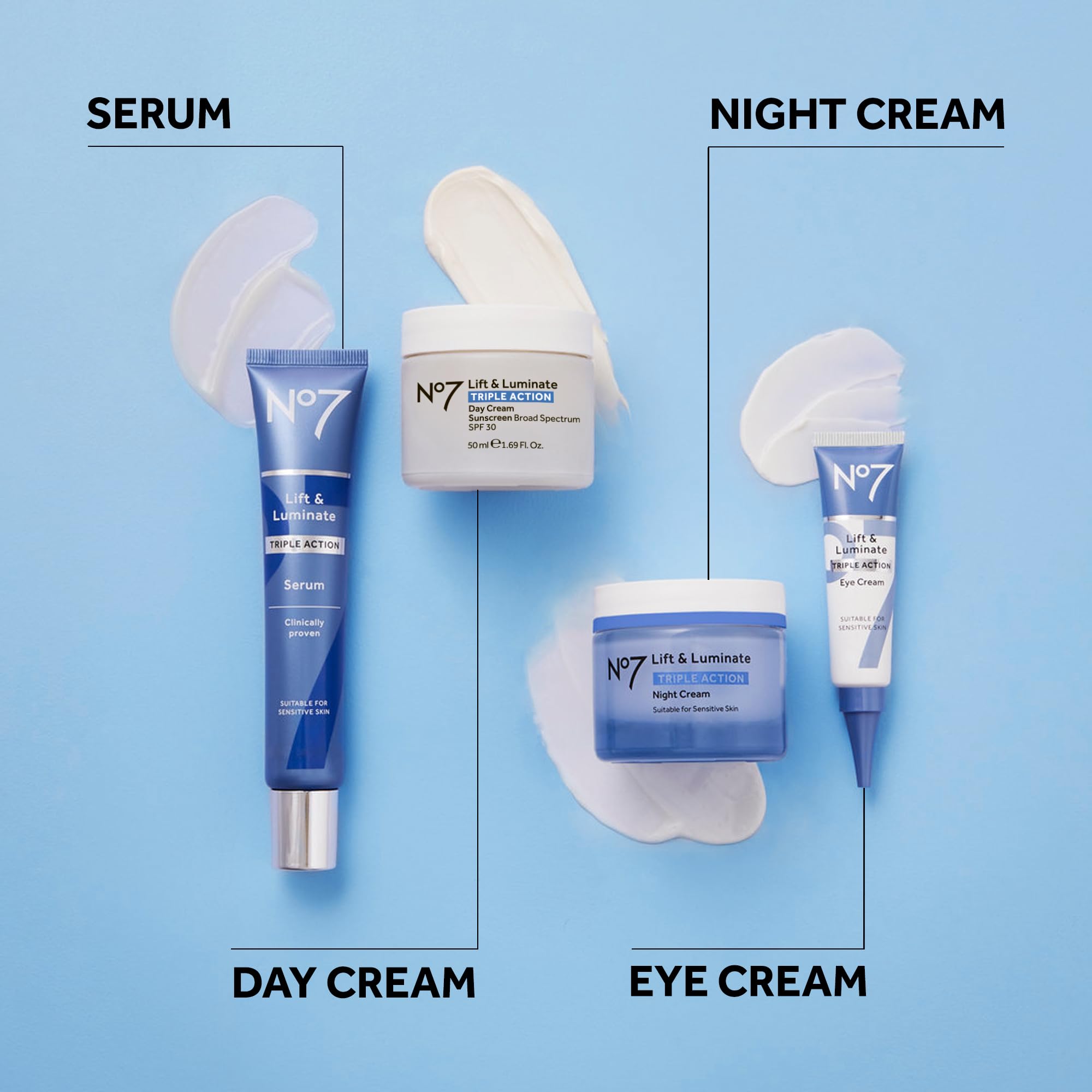 No7 night cream tube emphasizes anti-wrinkle and brightening effects.