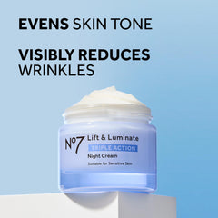 Close-up of No7 night cream texture for firming and hydrating feel.