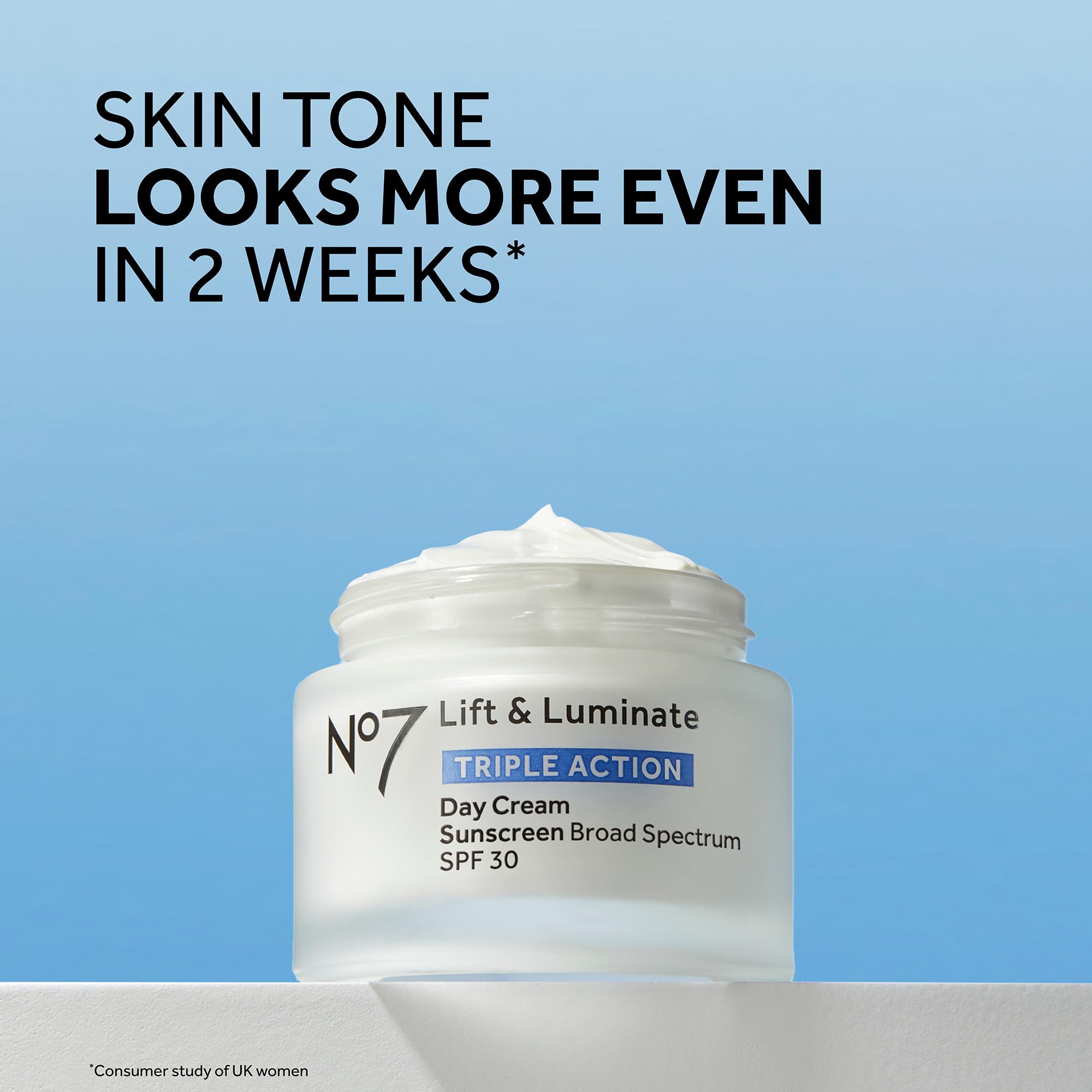 No7 Lift & Luminate peptides close-up emphasizing anti-aging ingredients