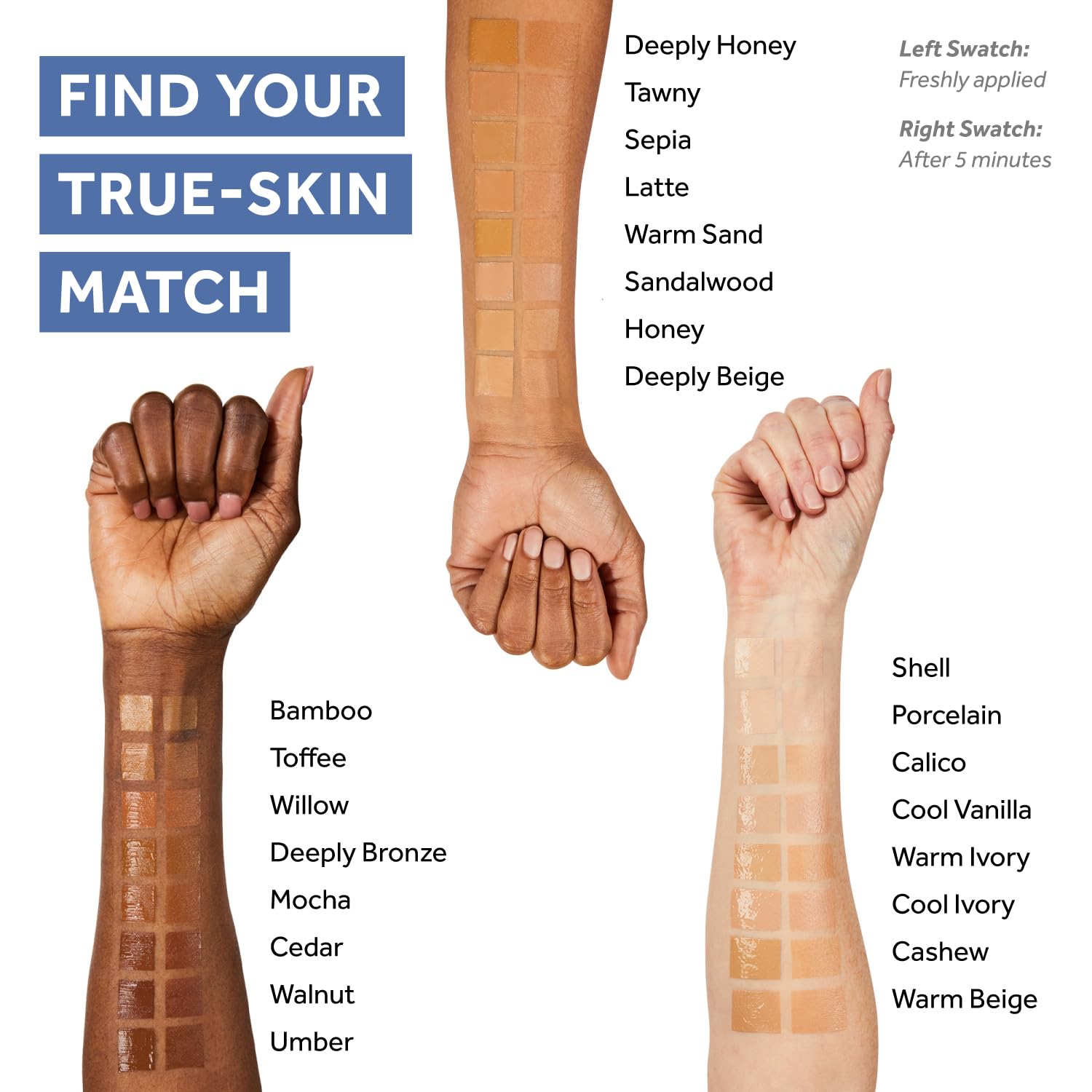 No7 Lift & Luminate foundation arm swatches for shade match.
