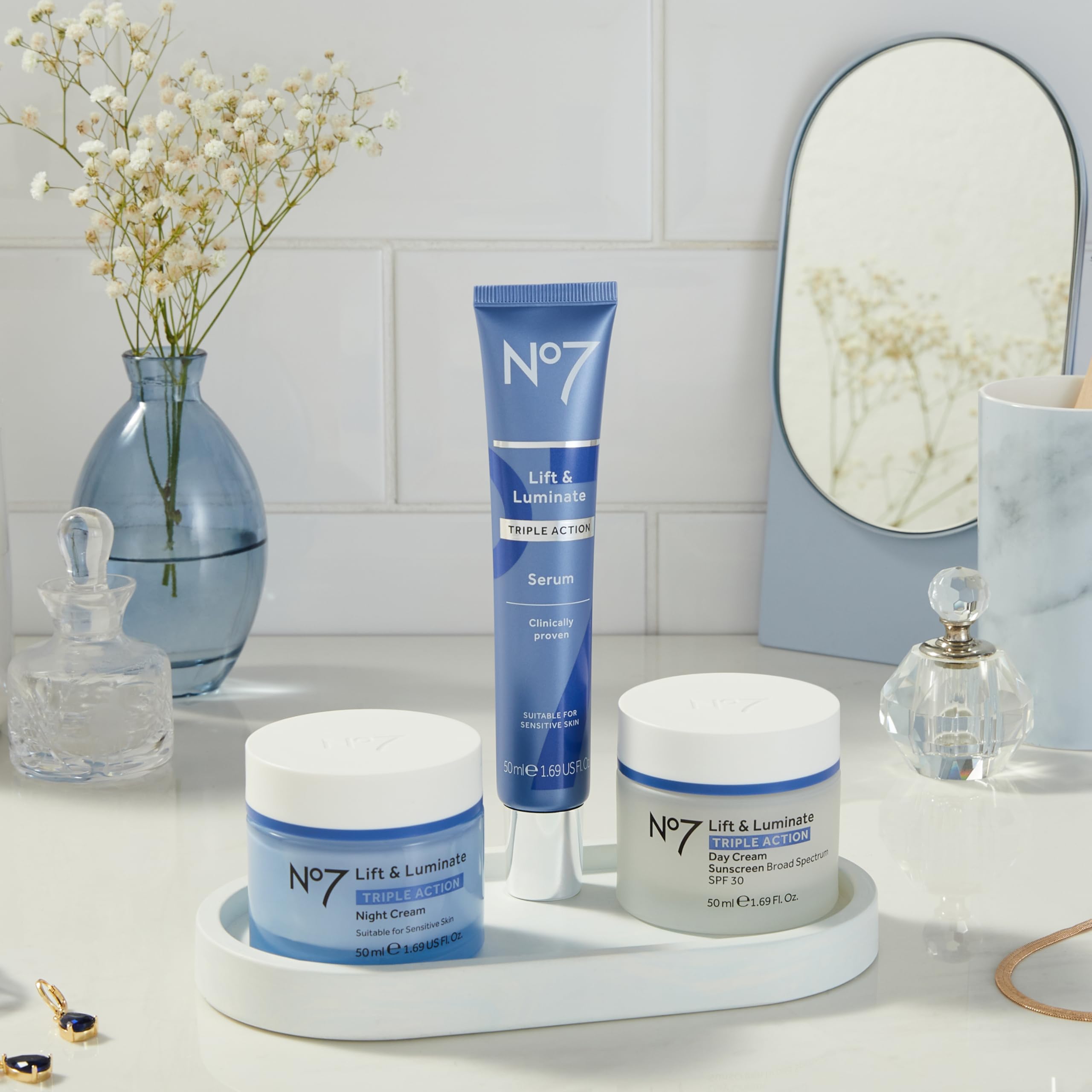 No7 Lift & Luminate fragrance-free packaging suitable for sensitive skin.