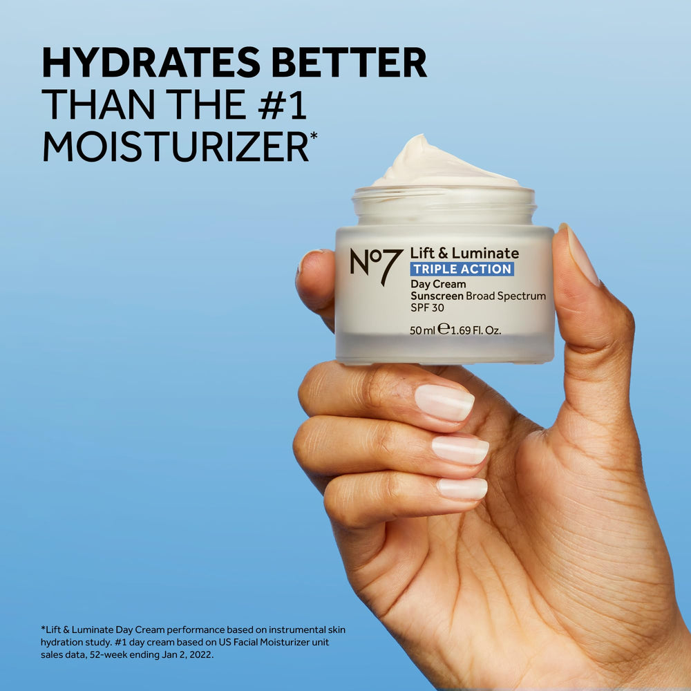 No7 Lift & Luminate fragrance-free label close-up for sensitive skin use.