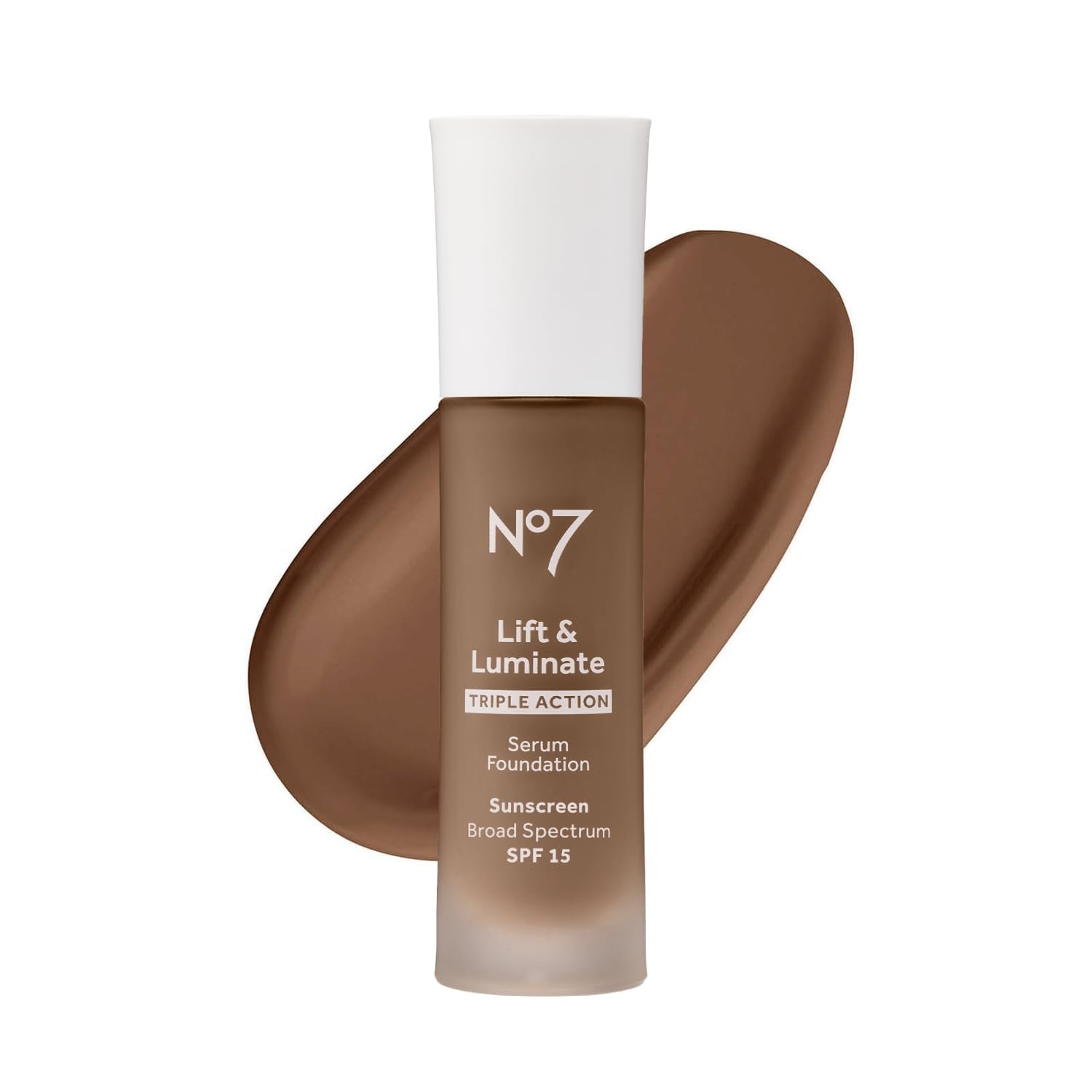 No7 Lift & Luminate Umber bottle for radiant, dewy base.