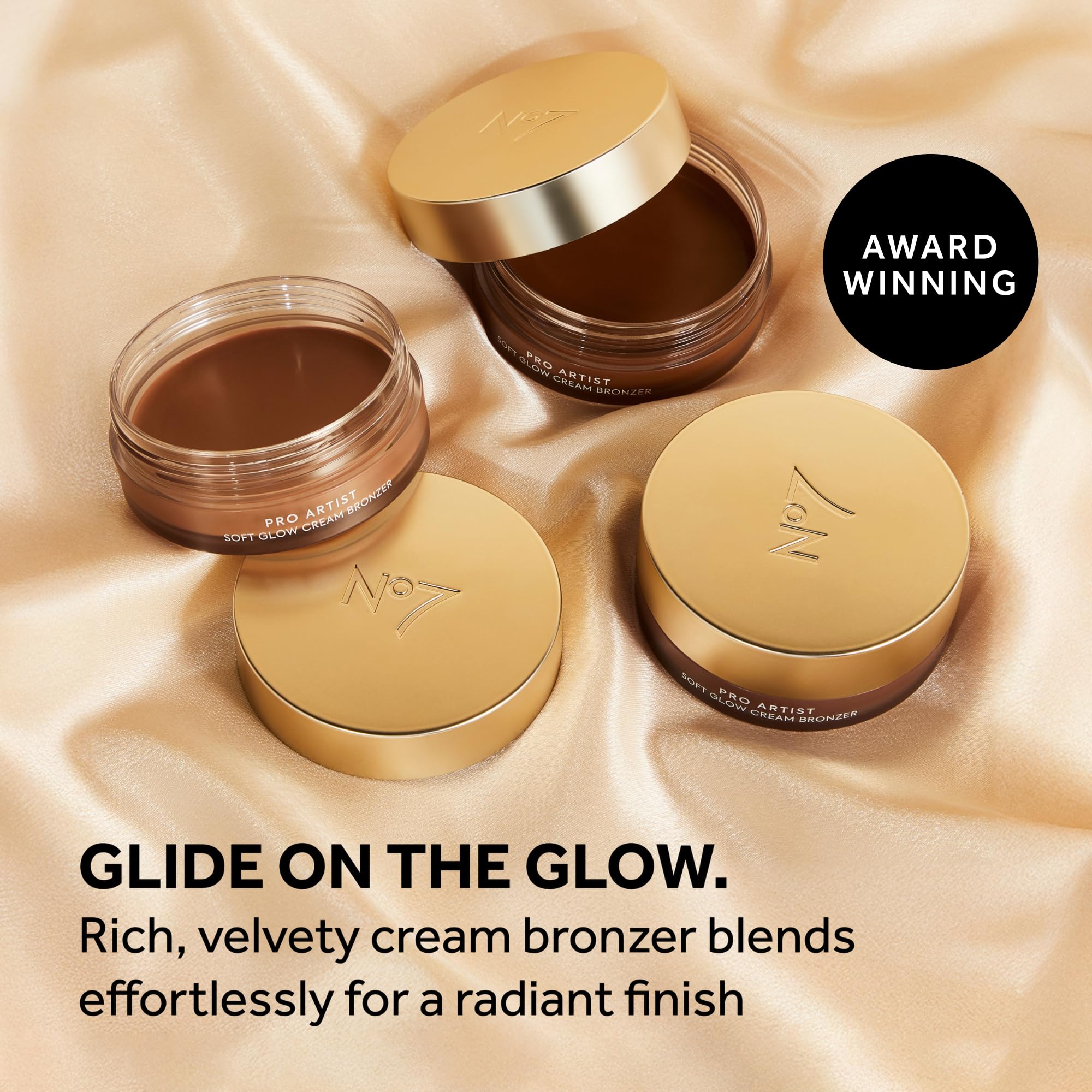 No7 Pro Artist Soft Glow Cream Bronzer applied to cheeks for a sun-kissed, radiant glow.
