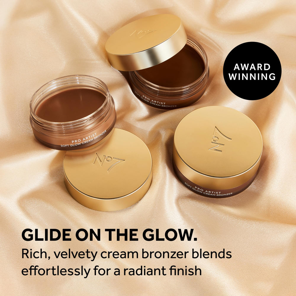 No7 Pro Artist Soft Glow Cream Bronzer applied to cheeks for a sun-kissed, radiant glow.