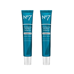 No7 Protect & Perfect Intense Advanced Serum bottle closeup showing hydration and anti-aging benefits