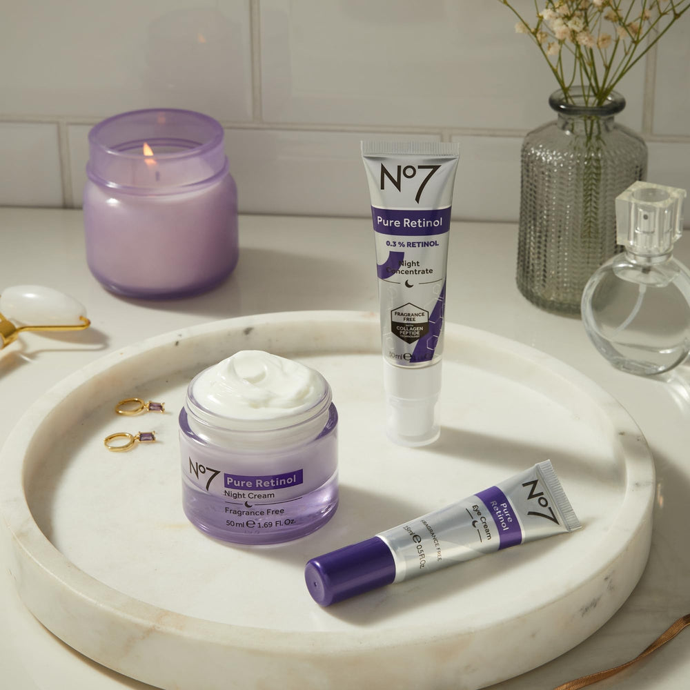 No7 retinol formula with MATRIXYL 3000 PLUS for enhanced care.