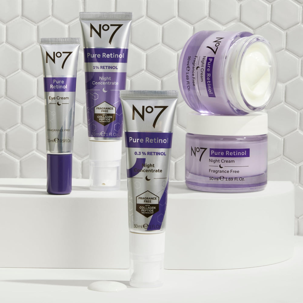 No7 Pure Retinol Night Concentrate used in night-time routine setup