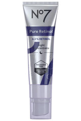 No7 Pure Retinol Night Concentrate bottle for nightly skincare routine, potential texture refinement.