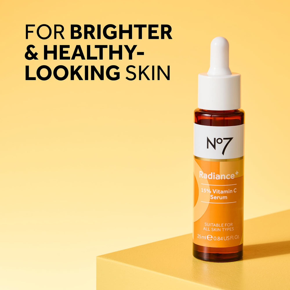 No7 Radiance+ serum being applied for radiant, even complexion.