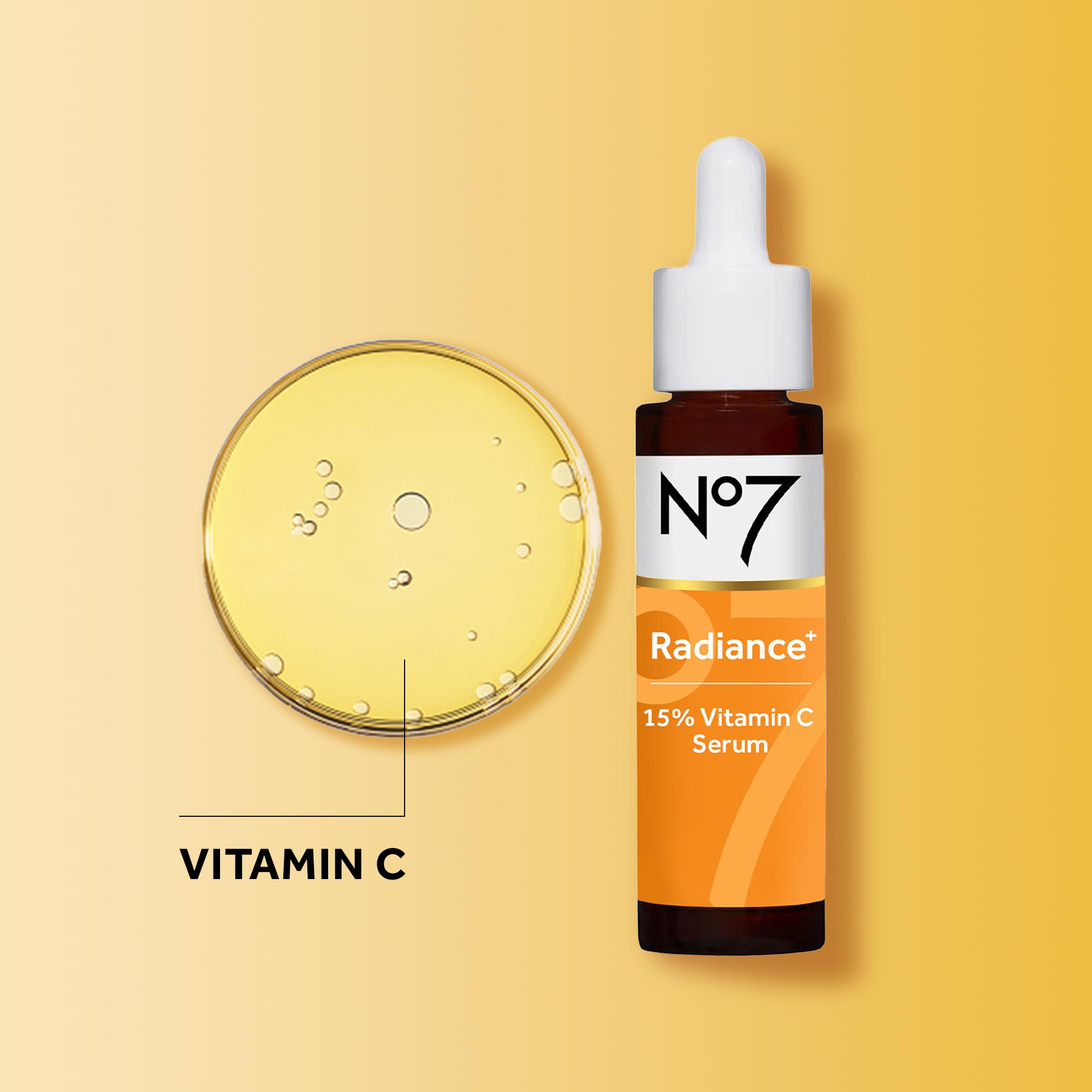No7 Radiance+ serum promoting a radiant complexion.