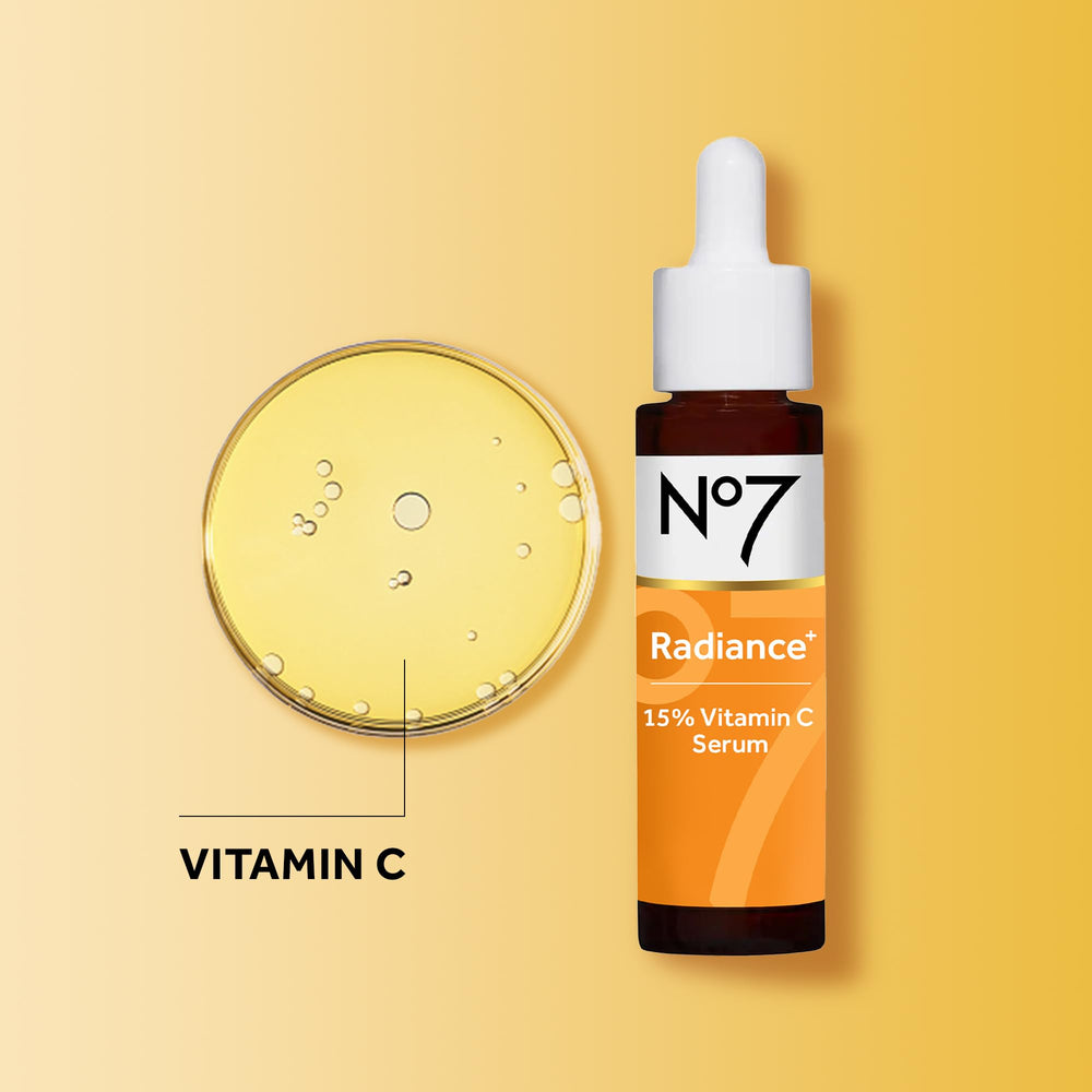 No7 Radiance+ serum promoting a radiant complexion.