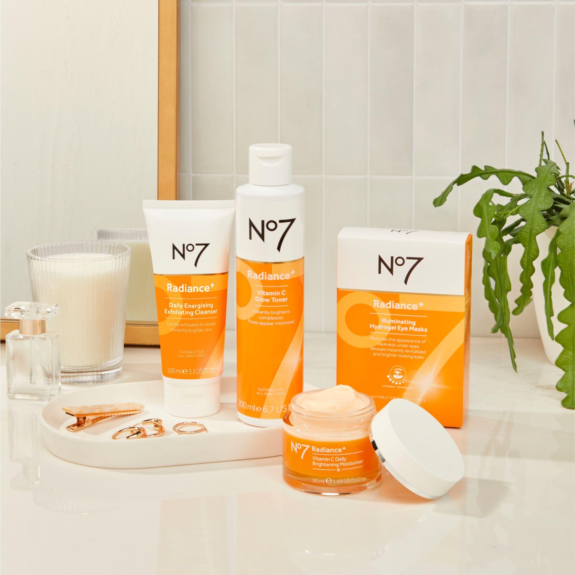 No7 Radiance+ brand heritage since 1935 presented in a classic skincare line.