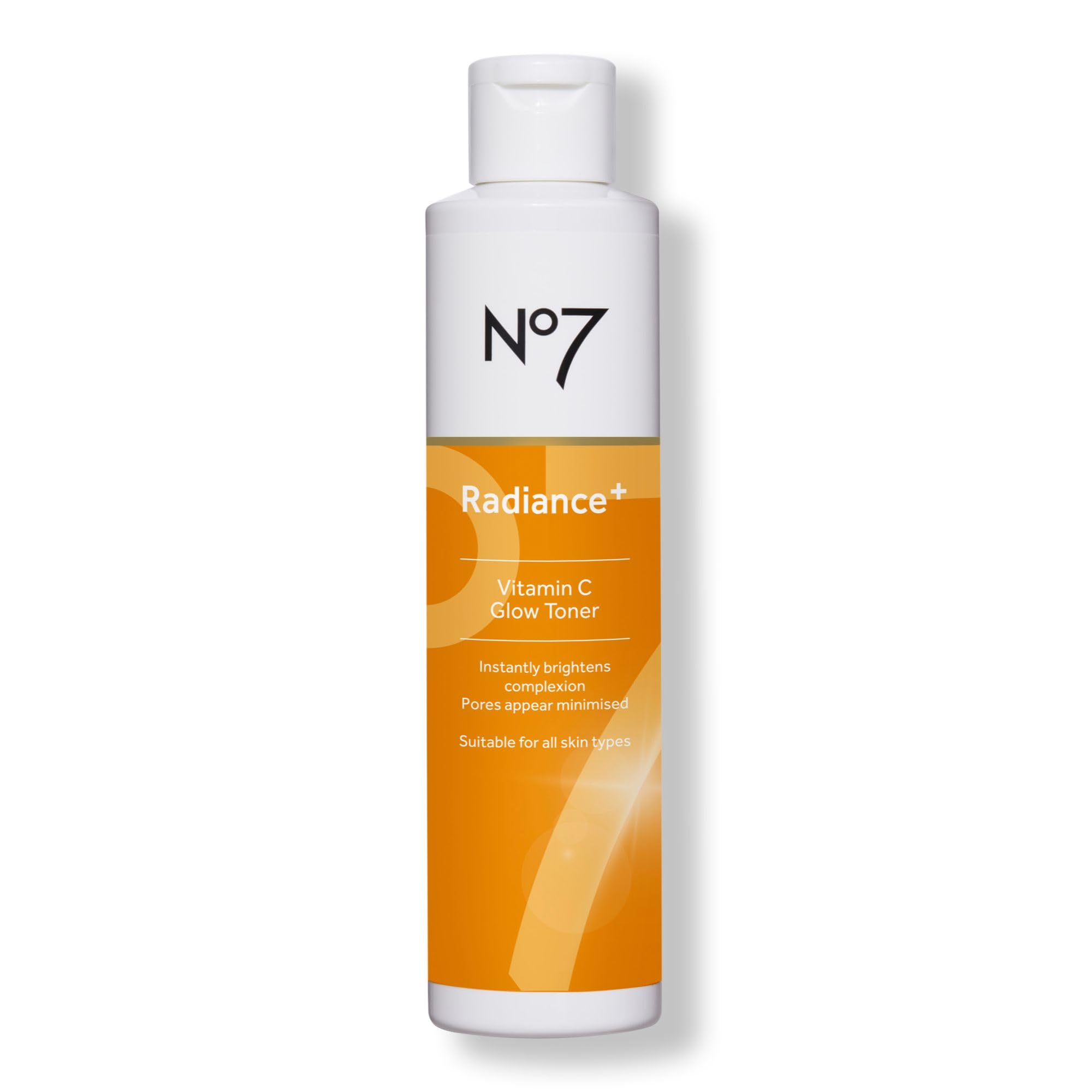 No7 Radiance+ Toner bottle showing vitamin C glow formula for radiant skin.