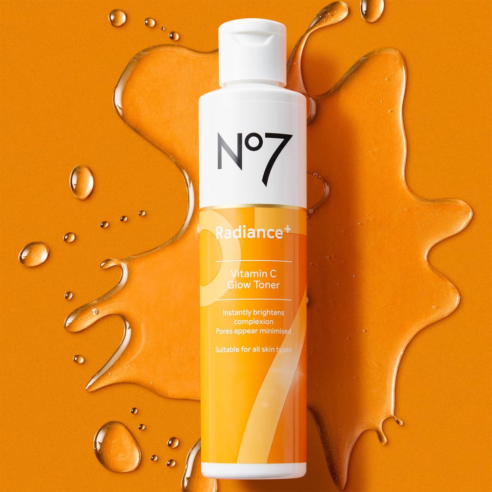 No7 Radiance+ Toner on a cotton pad for at-home toning and prep.