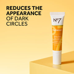 No7 Radiance+ Vitamin C caffeine eye cream brightens under-eye skin for a refreshed look.