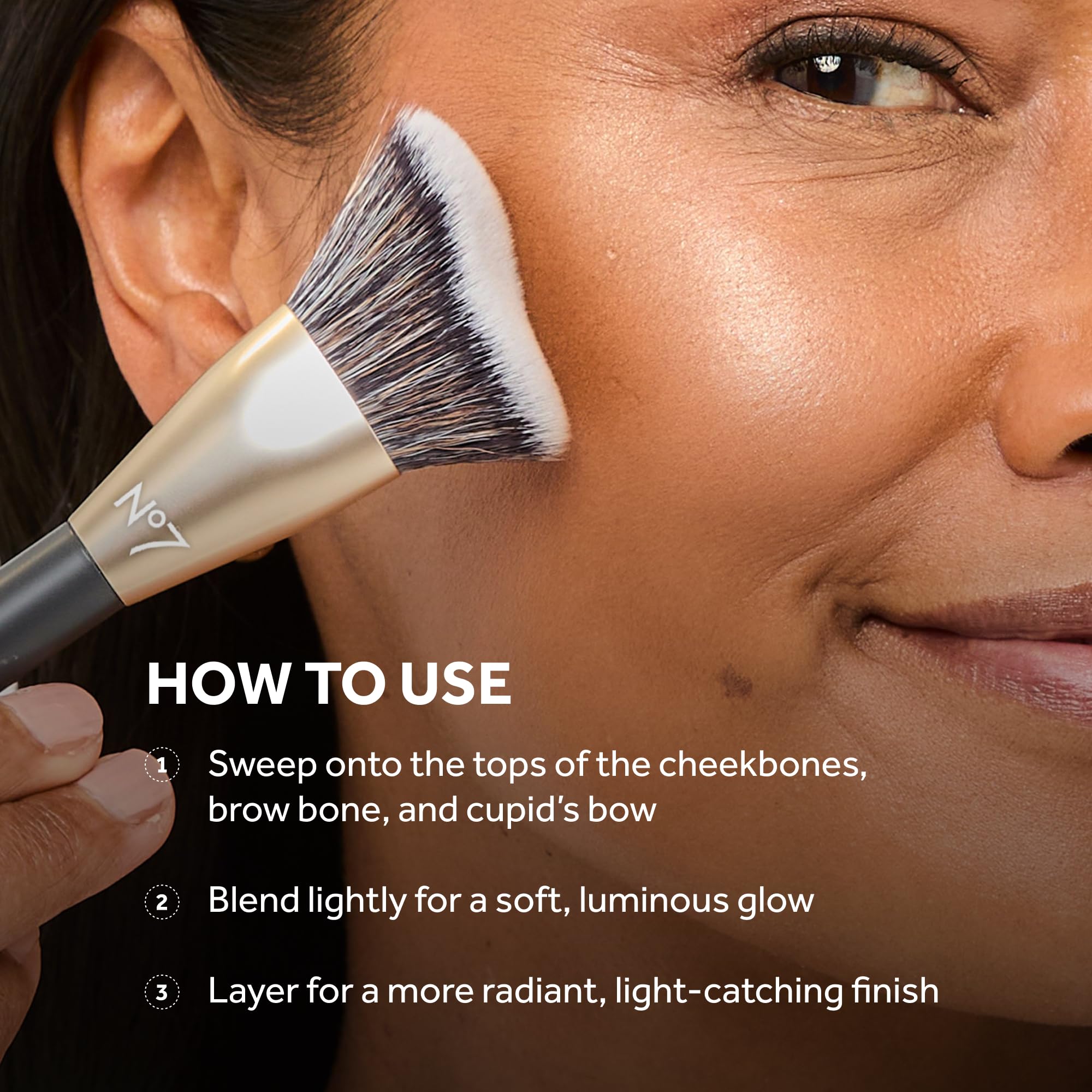 No7 Radiant Glow Powder Highlighter brow bone highlight adds lift.