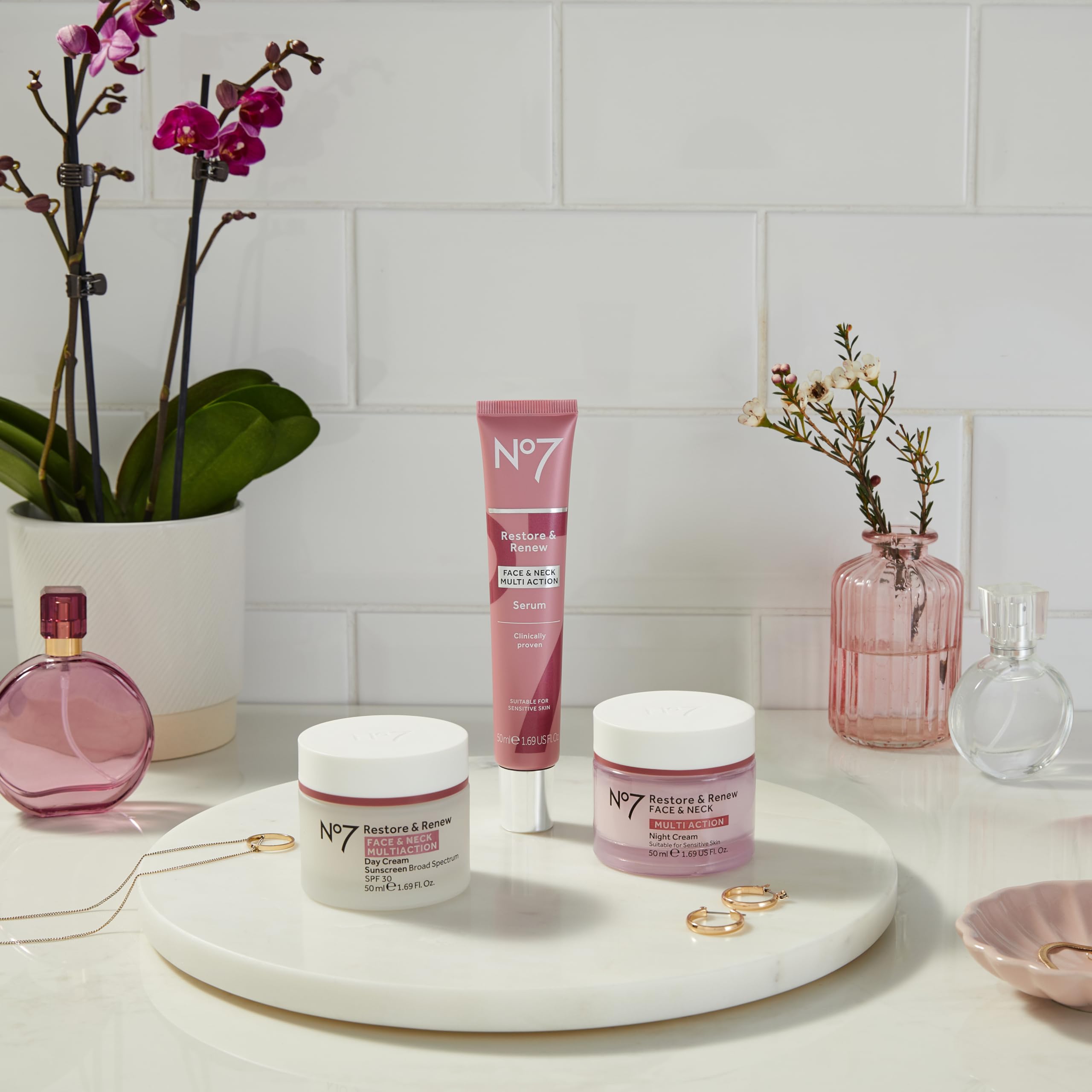 No7 brand heritage accent image highlighting 85 years of trusted skincare expertise.