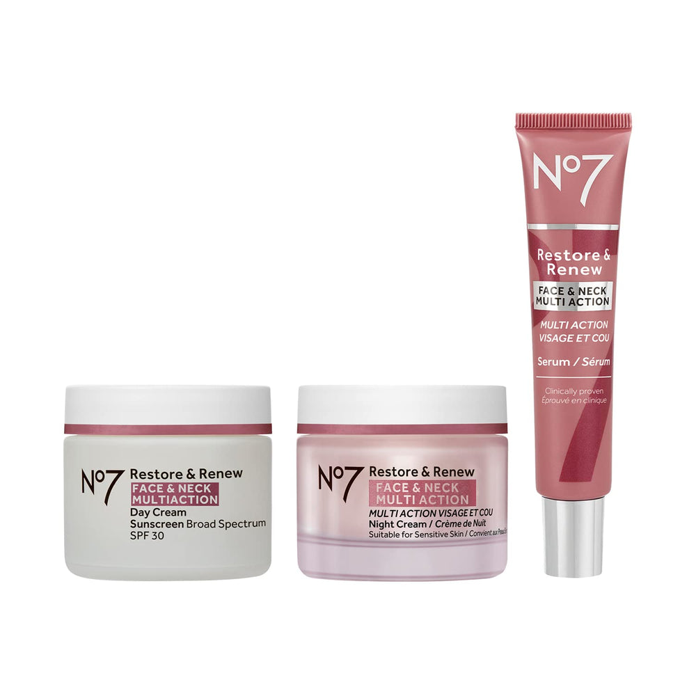 No7 Restore and Renew Day Cream SPF30 nourishes daytime skin with light hydration.