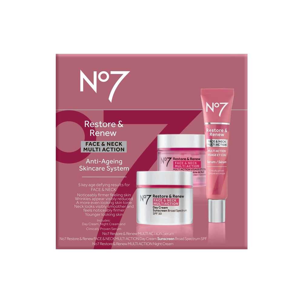 No7 Restore & Renew day cream SPF 30 providing hydration and daily protection.
