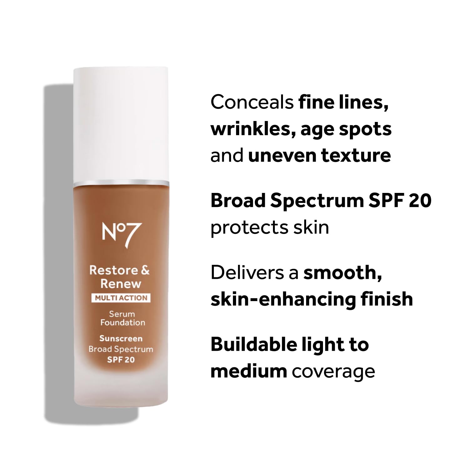 No7 Restore & Renew foundation swatch on arm demonstrates medium coverage.