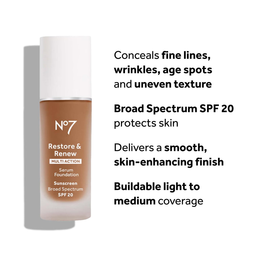 No7 Restore & Renew foundation swatch on arm demonstrates medium coverage.