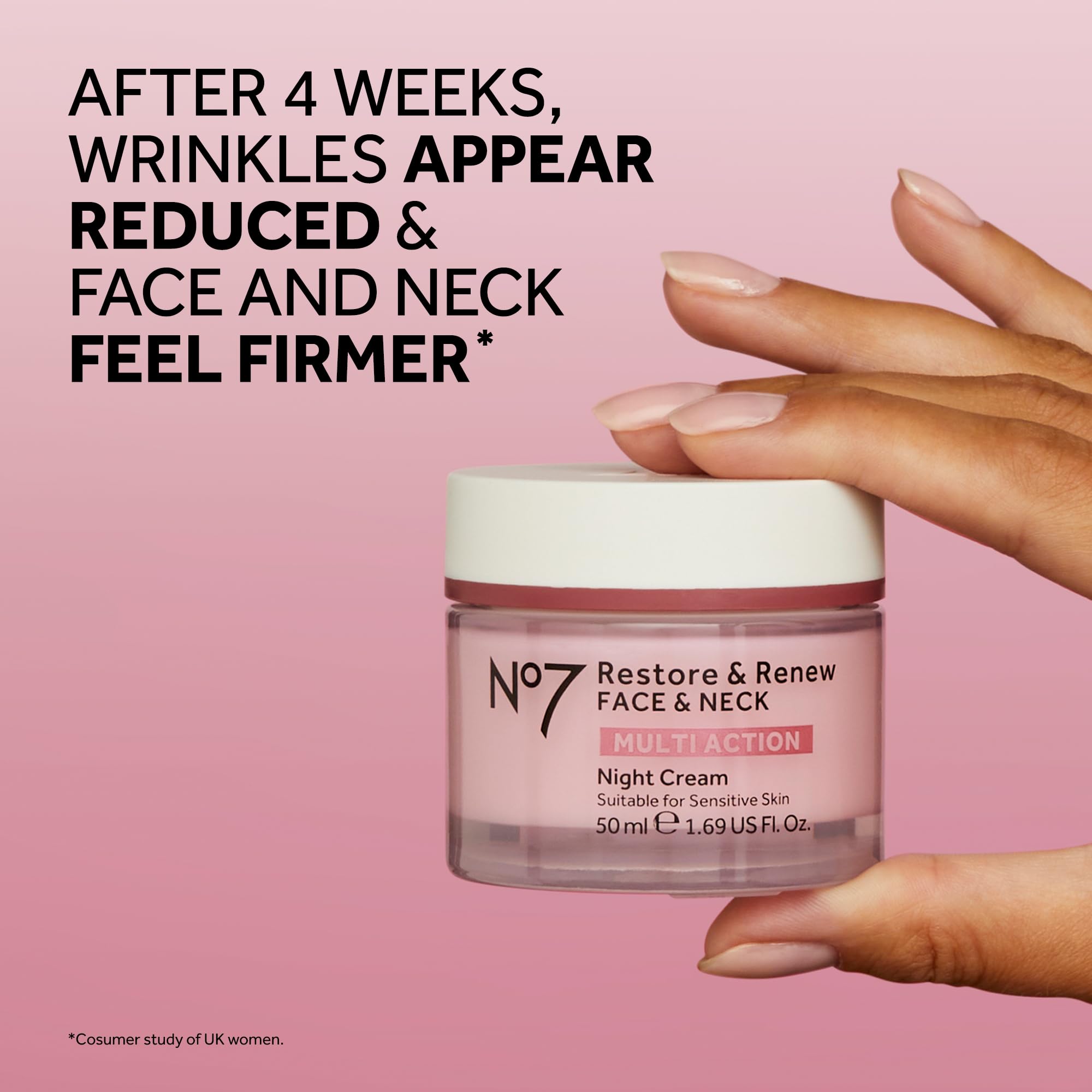 No7 Restore & Renew illustration of hyaluronic acid and ceramides for skin barrier support.