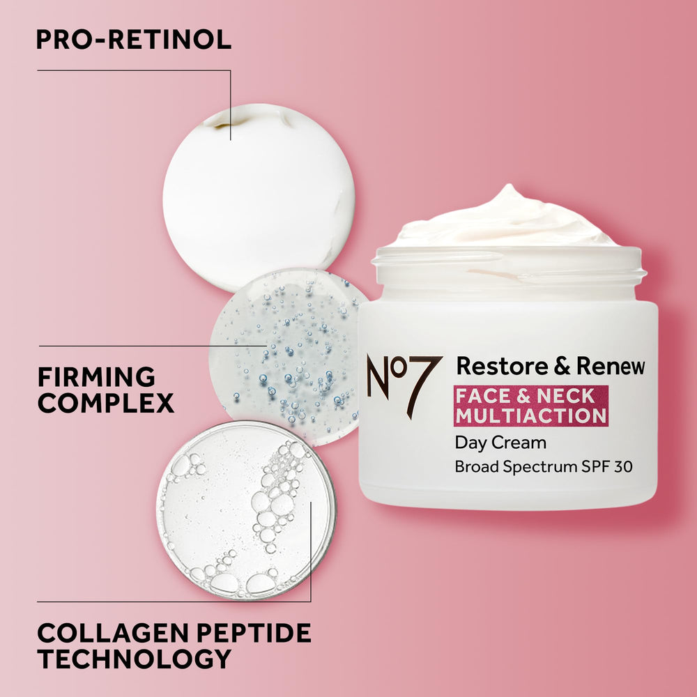 No7 Restore & Renew neck area application close-up