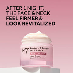 No7 Restore & Renew night cream texture swatch highlighting silky finish and fast absorption.