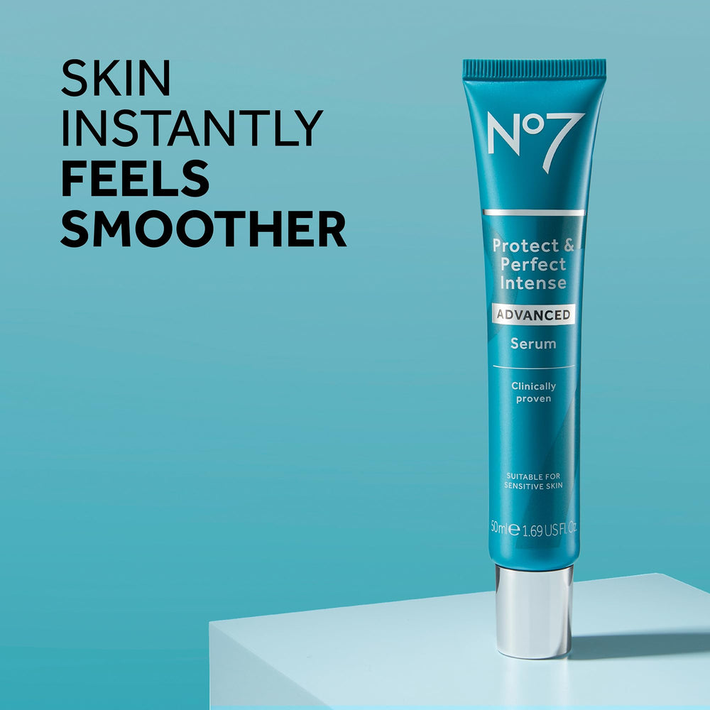 Flat lay of No7 skincare trio for daily routine.