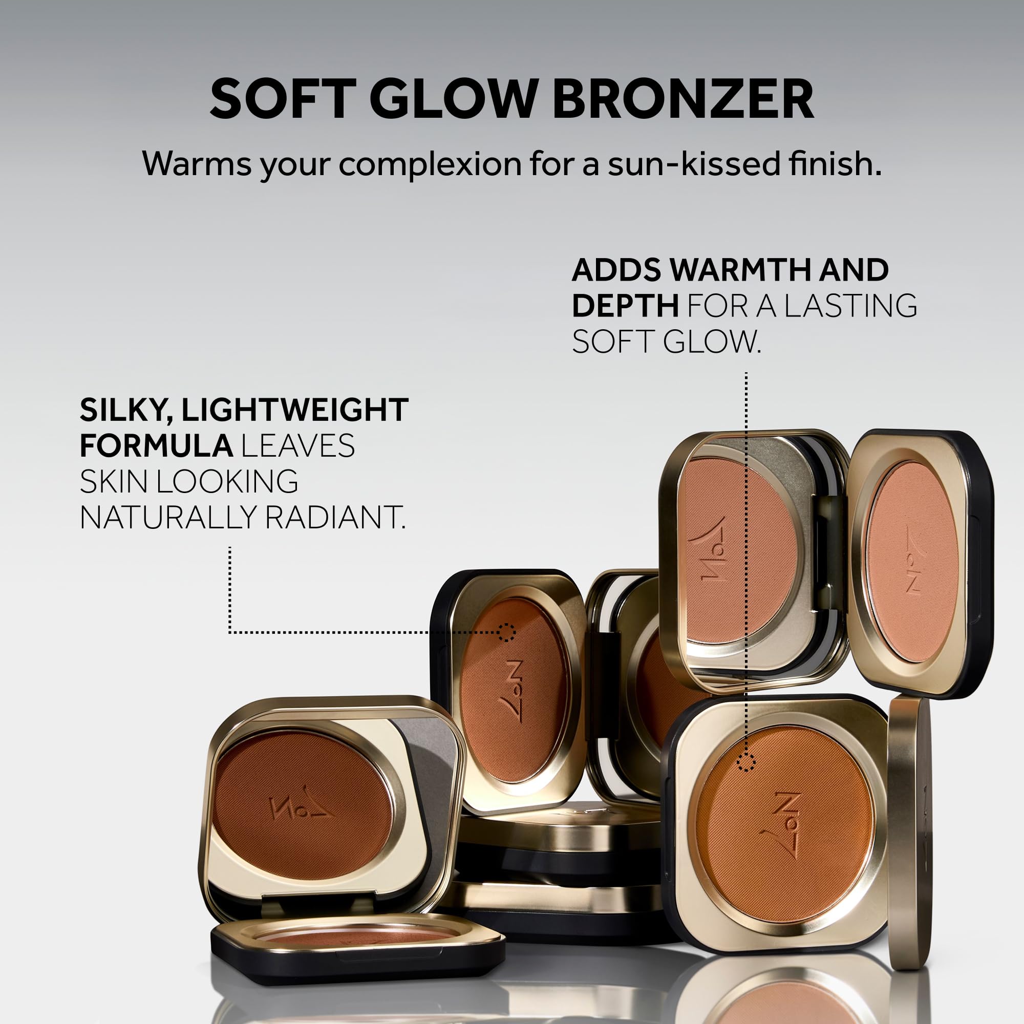 Fine milled texture of No7 soft glow bronzer glides smoothly for blending