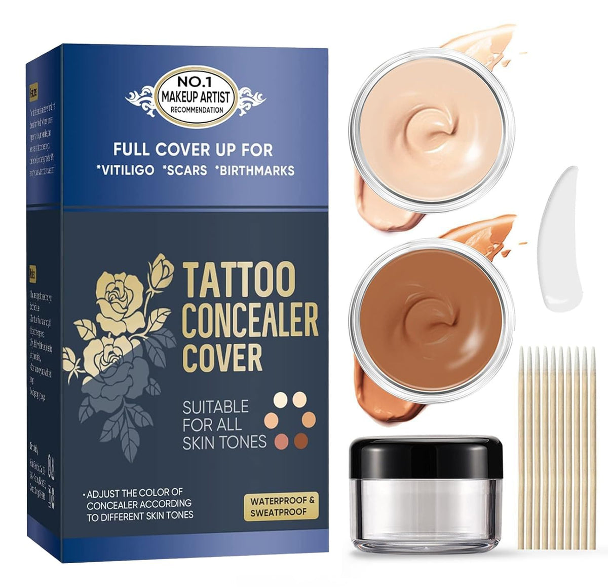 NOBA Tattoo Cover Up Waterproof bottle shown for long wear and natural finish