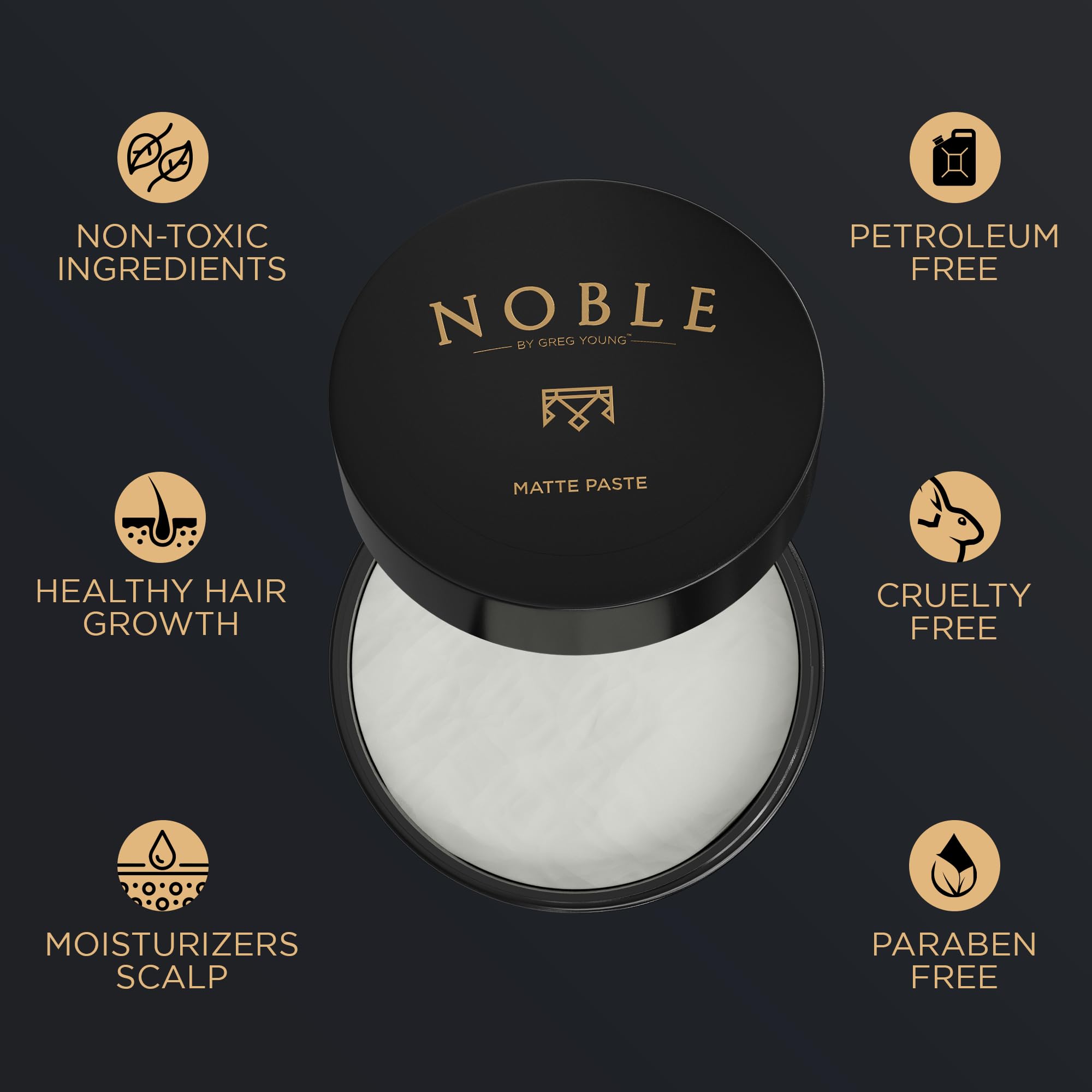 Noble By Greg Young matte paste hair-styling demo shows natural matte finish.