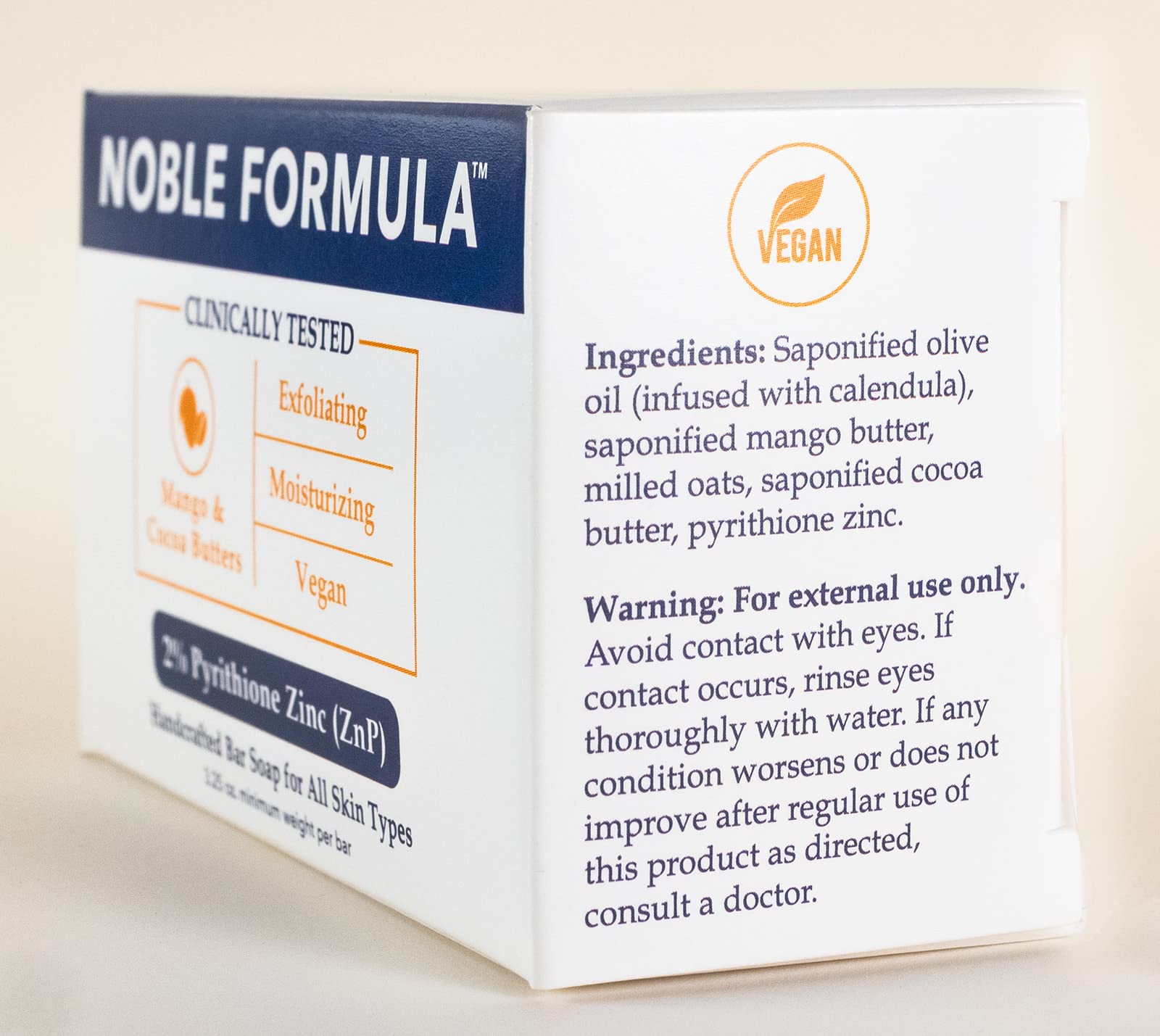 Noble Formula ZnP bar olive-oil-mango-butter hydration during wash.