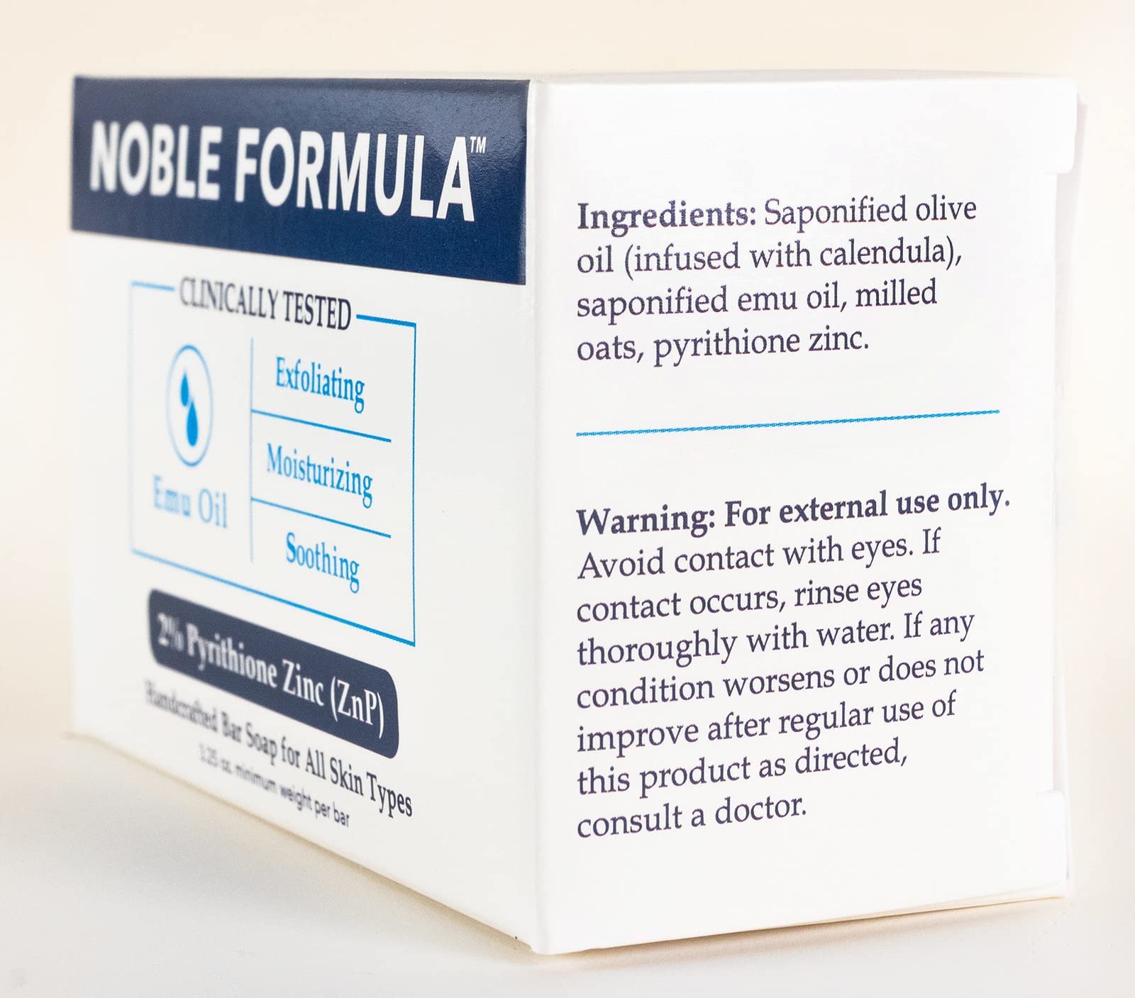Noble Formula three-bars in box packaging, value for ongoing acne and dermatitis care.