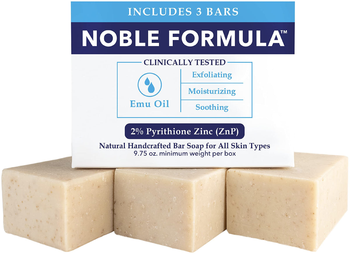 Noble Formula two-percent ZNP emu oil bar soap closeup, gentle cleansing for sensitive skin.