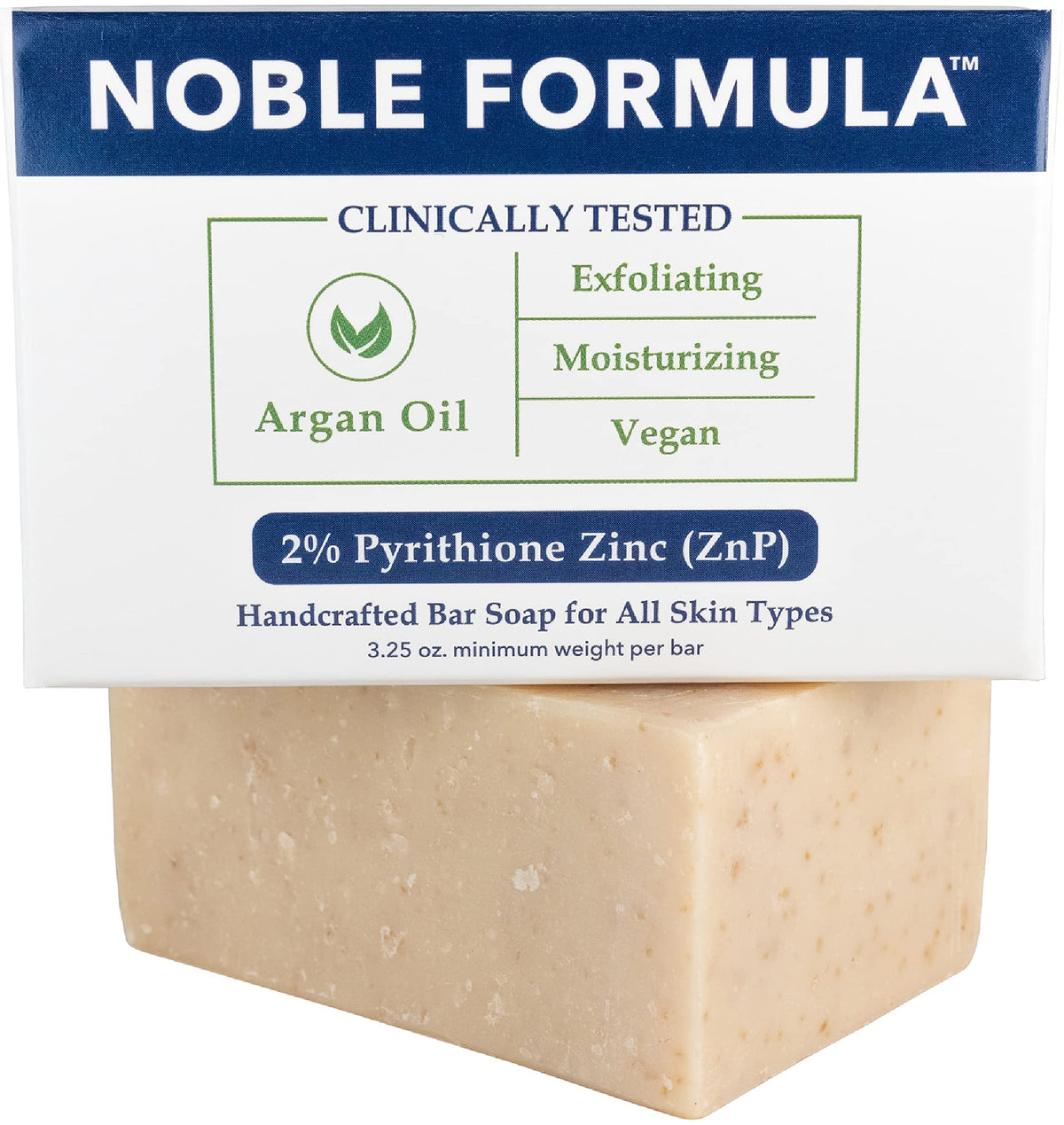 Noble Formula zinc bar soap with olive oil for gentle cleansing.