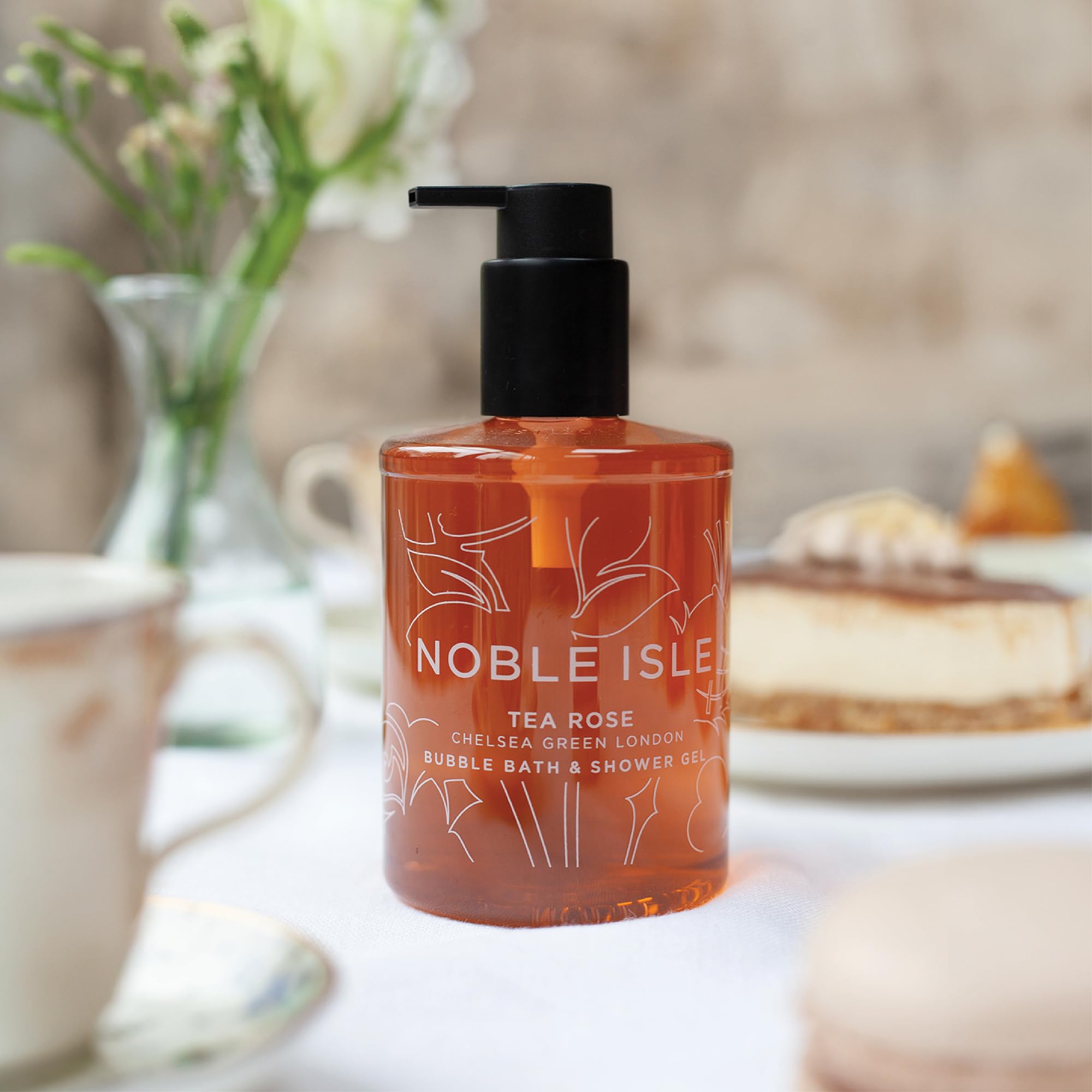 Luxurious Tea Rose foam demonstrates rich, pampering shower experience